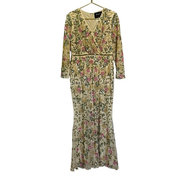 Mac Duggal Evening Gown 5503 Beaded Sequin Long Sleeve Dress Formal Size 10 - Picture 12 of 14